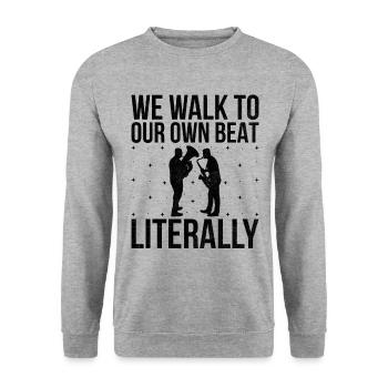 Blaskapelle Sprüche Lustige Marschinstrumente - Unisex Pullover - Weißgrau meliert - Vorne - Alina (178cm) & Michal (187cm)