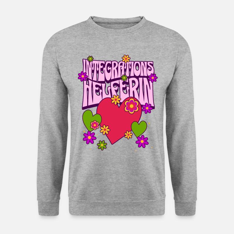 Integrationshelferin I-Helferin Schule KiTa Herz - Unisex Pullover - Weißgrau meliert