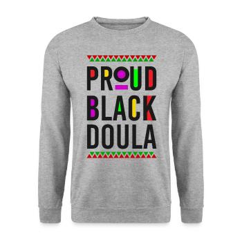 Doula Travailleuse à la naissance Fière Noire - Sweat-shirt Unisexe - gris chiné - Devant - Alina (178cm) & Michal (187cm)