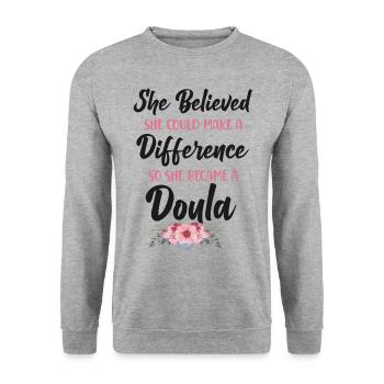 Doula Birth Worker She Believed - Unisex Pullover - Weißgrau meliert - Vorne - Alina (178cm) & Michal (187cm)