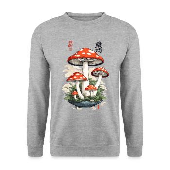 Vintage Japan Toadstool Mushroom Picker Art - Unisex Sweatshirt - salt & pepper - Front - Alina (178cm) & Michal (187cm)