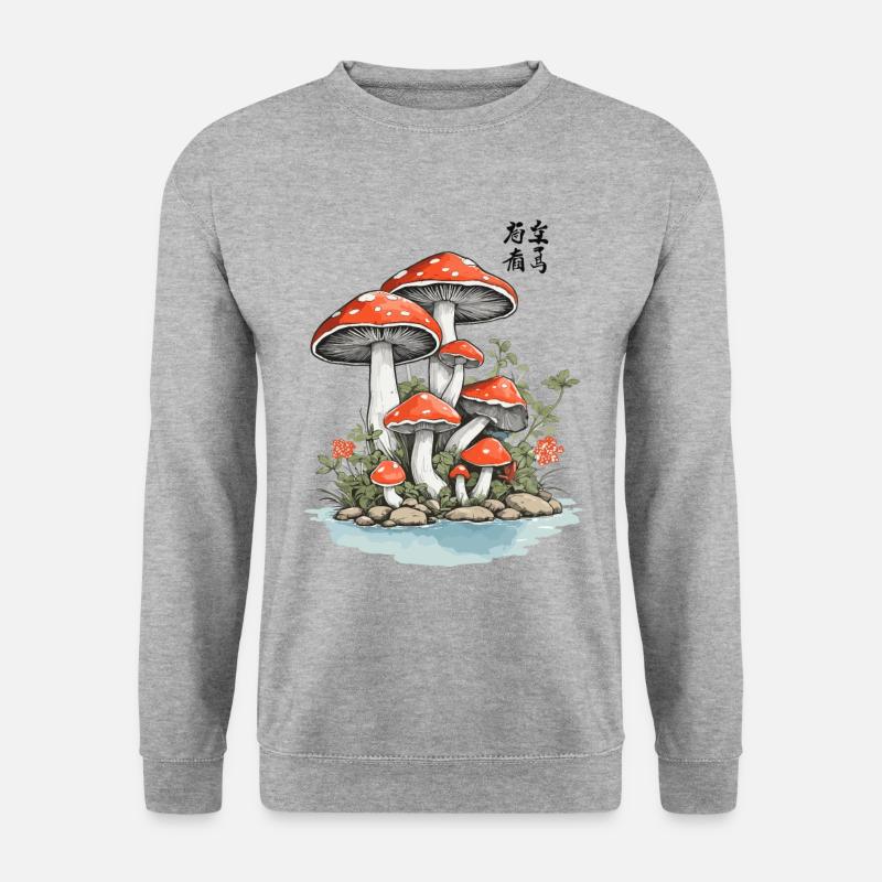 Magischer Pilz Vintage Ukiyo-E Goblincore - Unisex Pullover - Weißgrau meliert