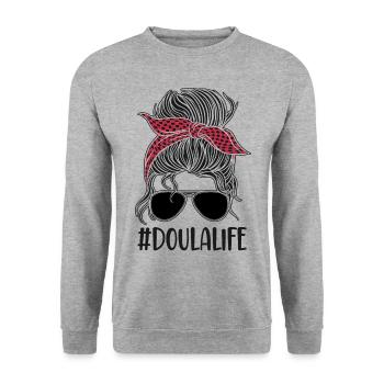 Doula Birth Worker Sunglasses - Unisex Pullover - Weißgrau meliert - Vorne - Alina (178cm) & Michal (187cm)