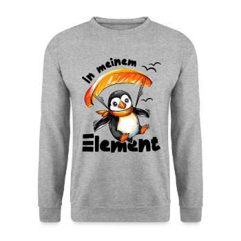 Lustiger Pinguin Paraglider In meinem Element - Unisex Pullover - Weißgrau meliert - Vorne - Alina (178cm) & Michal (187cm)