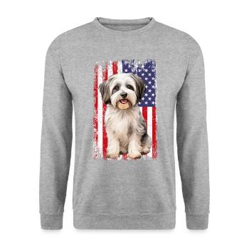 havanese dog, american flag - Unisex Pullover - Weißgrau meliert - Vorne - Alina (178cm) & Michal (187cm)