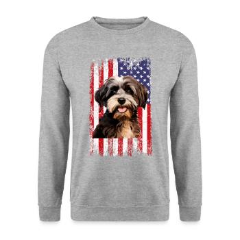 havanese dog, american flag - Unisex Pullover - Weißgrau meliert - Vorne - Alina (178cm) & Michal (187cm)