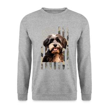 havanese dog, american flag - Unisex Pullover - Weißgrau meliert - Vorne - Alina (178cm) & Michal (187cm)