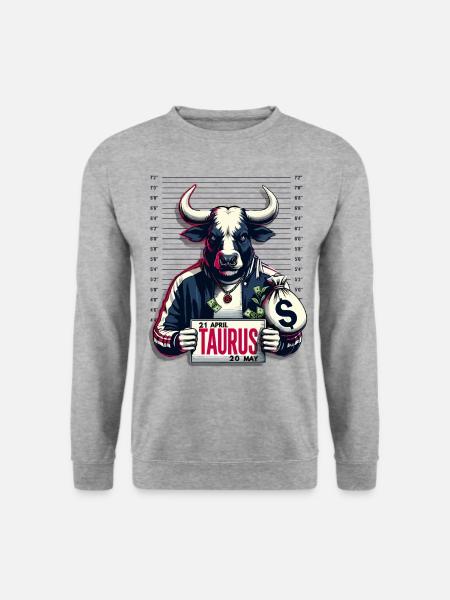 Stier Sternzeichen Design mit Bulle und Geldsack - Unisex Pullover - Weißgrau meliert