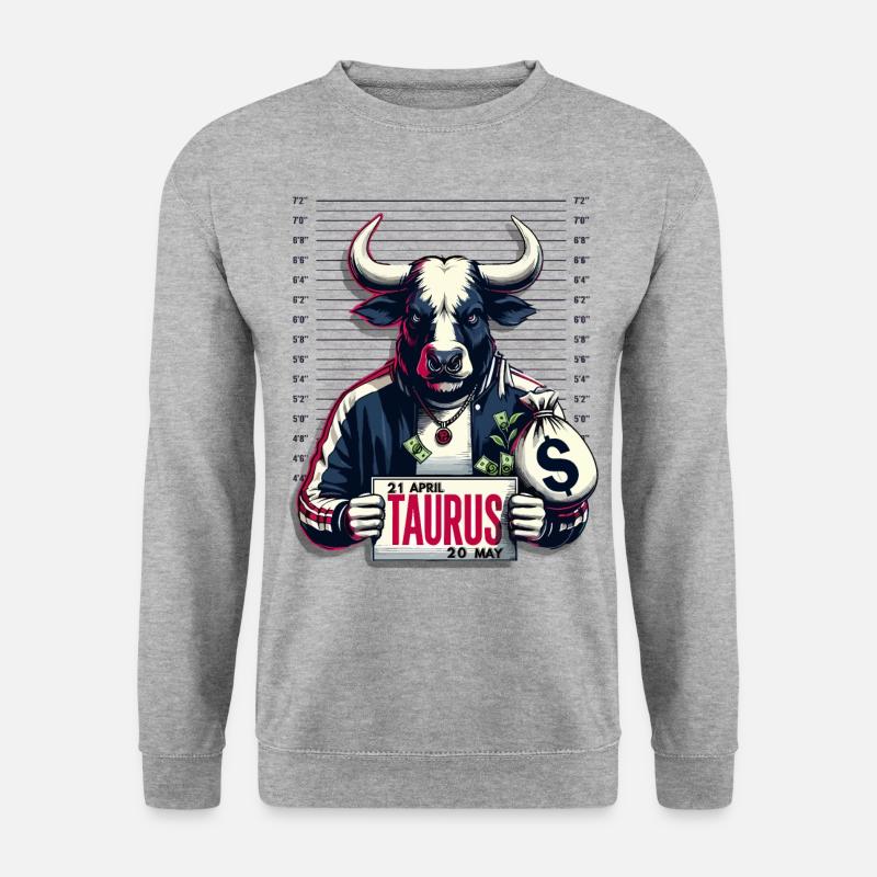 Stier Sternzeichen Design mit Bulle und Geldsack - Unisex Pullover - Weißgrau meliert