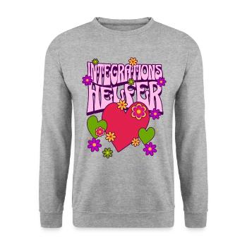 Integrationshelfer I-Helfer Schule KiTa Herz - Unisex Pullover - Weißgrau meliert - Vorne - Alina (178cm) & Michal (187cm)