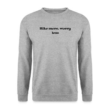 Wandern - Hike more, worry less - Unisex Pullover - Weißgrau meliert - Vorne - Alina (178cm) & Michal (187cm)