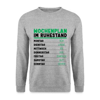 Wochenplan Rentner Ruhestand Personalisierbar Opa - Unisex Pullover - Weißgrau meliert - Vorne - Alina (178cm) & Michal (187cm)