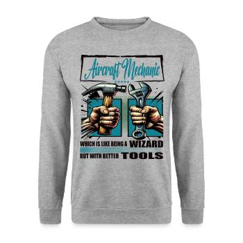 Aircraft mechanic profession saying worker - Unisex Sweatshirt - salt & pepper - Front - Alina (178cm) & Michal (187cm)