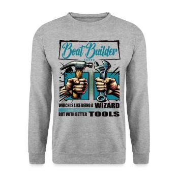 Boat builder Profession Saying Worker - Unisex Sweatshirt - salt & pepper - Front - Alina (178cm) & Michal (187cm)