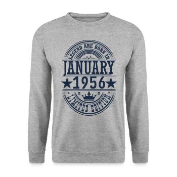Januar 1956, Geburtstag Januar 1956, Januar - Unisex Pullover - Weißgrau meliert - Vorne - Alina (178cm) & Michal (187cm)