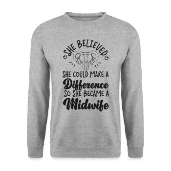 Nurse Midwife Birth Worker She - Unisex Pullover - Weißgrau meliert - Vorne - Alina (178cm) & Michal (187cm)
