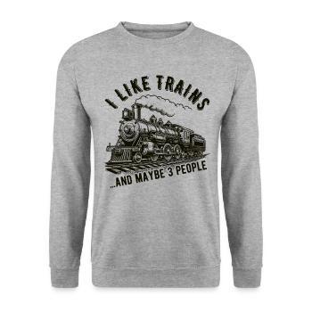 Zug Lokomotive Eisenbahn Zugführer Lokführer - Unisex Pullover - Weißgrau meliert - Vorne - Alina (178cm) & Michal (187cm)