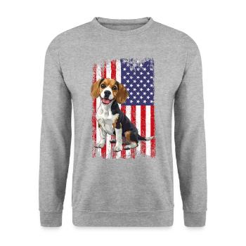 beagle drapeau américain, beagle - Sweat-shirt Unisexe - gris chiné - Devant - Alina (178cm) & Michal (187cm)