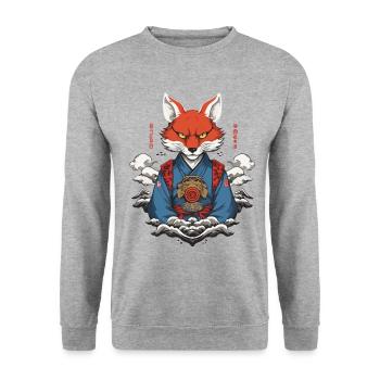 Kitsune Yokai Kimono Ukiyo-E Retro Japan Design - Sweat-shirt Unisexe - gris chiné - Devant - Alina (178cm) & Michal (187cm)
