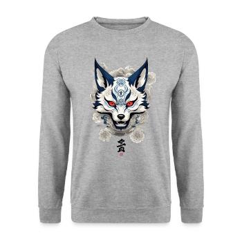 Vintage Kitsune Ukiyo-E Japan Streetwear - Unisex Sweatshirt - salt & pepper - Front - Alina (178cm) & Michal (187cm)