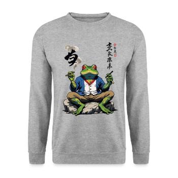 Yokai Grenouille Ukiyo-E Tokyo Streetwear Art - Sweat-shirt Unisexe - gris chiné - Devant - Alina (178cm) & Michal (187cm)