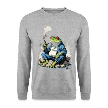 Yokai Frog Kanji Japan Retro Streetwear - Unisex Sweatshirt - salt & pepper - Front - Alina (178cm) & Michal (187cm)