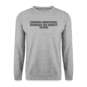 Wandern - Conquer mountains, embrace the beauty - Unisex Pullover - Weißgrau meliert - Vorne - Alina (178cm) & Michal (187cm)