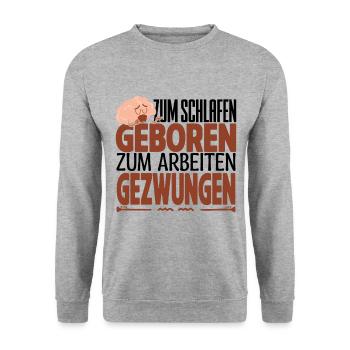 Faultier Zum Schlafen Geboren Arbeiten Gezwungen - Unisex Pullover - Weißgrau meliert - Vorne - Alina (178cm) & Michal (187cm)