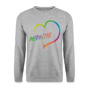 Infirmière Sage-Femme Accoucheuse Coeur - Sweat-shirt Unisexe - gris chiné - Devant - Alina (178cm) & Michal (187cm)
