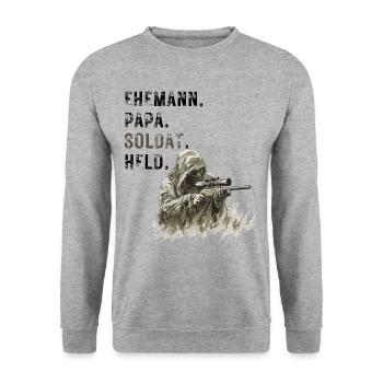 Ehemann Papa Soldat Held - Unisex Pullover - Weißgrau meliert - Vorne - Alina (178cm) & Michal (187cm)