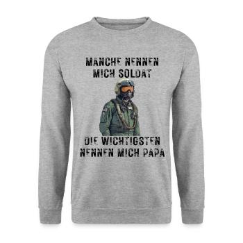 Soldat Papa - Unisex Pullover - Weißgrau meliert - Vorne - Alina (178cm) & Michal (187cm)