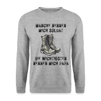 Soldat Papa - Unisex Pullover - Weißgrau meliert - Vorne - Alina (178cm) & Michal (187cm)