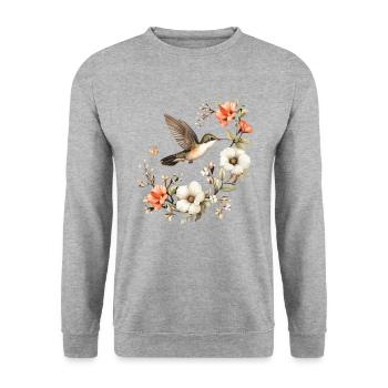 Hummingbird flowers - Unisex Pullover - Weißgrau meliert - Vorne - Alina (178cm) & Michal (187cm)
