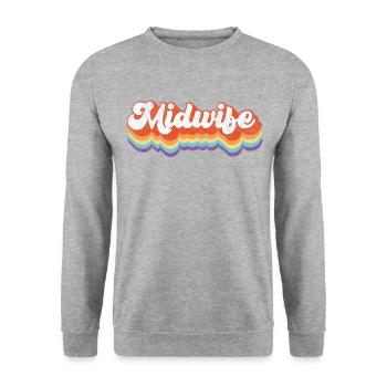 Nurse Midwife Birth Worker Retro - Unisex Pullover - Weißgrau meliert - Vorne - Alina (178cm) & Michal (187cm)