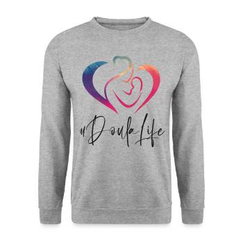 Doula Birth Worker Rainbow - Unisex Pullover - Weißgrau meliert - Vorne - Alina (178cm) & Michal (187cm)