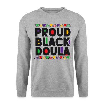 Doula Birth Worker Proud Black - Unisex Pullover - Weißgrau meliert - Vorne - Alina (178cm) & Michal (187cm)