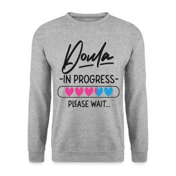 Doula Travailleuse à la naissance Doula étudiante - Sweat-shirt Unisexe - gris chiné - Devant - Alina (178cm) & Michal (187cm)