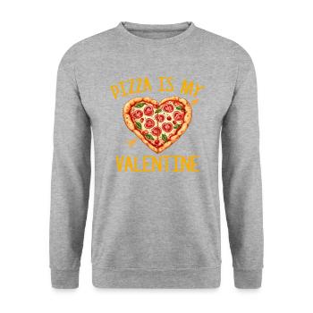 pizza is my valentine, valentines - Unisex Pullover - Weißgrau meliert - Vorne - Alina (178cm) & Michal (187cm)