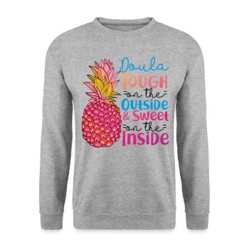 Doula Travailleuse à la naissance Doula ananas - Sweat-shirt Unisexe - gris chiné - Devant - Alina (178cm) & Michal (187cm)