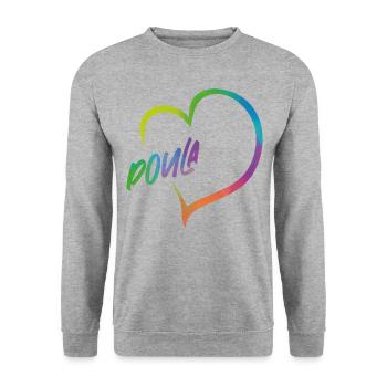 Doula Birth Worker Heart - Unisex Pullover - Weißgrau meliert - Vorne - Alina (178cm) & Michal (187cm)