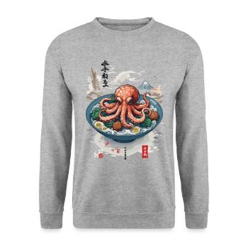 Japanische Ukiyo-E Oktopus Suppe Food Art - Unisex Pullover - Weißgrau meliert - Vorne - Alina (178cm) & Michal (187cm)