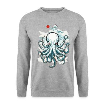 Japanese Octopus Octopus Ukiyo-E Sea Art - Unisex Sweatshirt - salt & pepper - Front - Alina (178cm) & Michal (187cm)