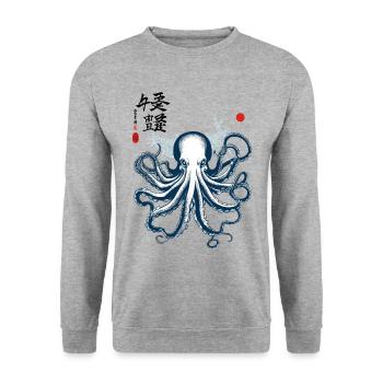 Poulpe Japon Kanji Ukiyo-E Art Sea Design - Sweat-shirt Unisexe - gris chiné - Devant - Alina (178cm) & Michal (187cm)