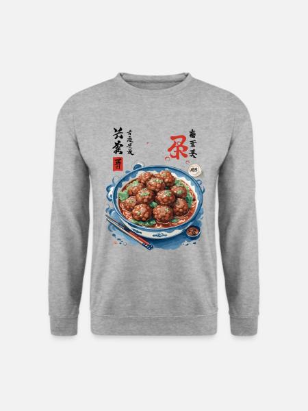 Japansk Ukiyo-e Mat Konst Kött Ramen Soppa - Unisextröja - vitgråmelerad