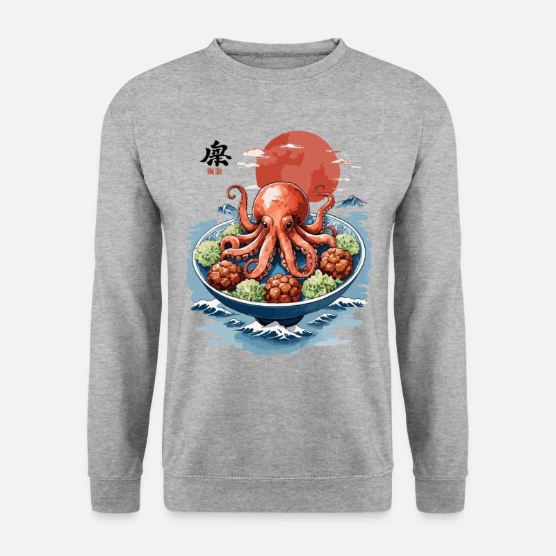 Oktopus Ramen Ukiyo-E Japan Vintage Anime Kunst - Unisex Pullover - Weißgrau meliert