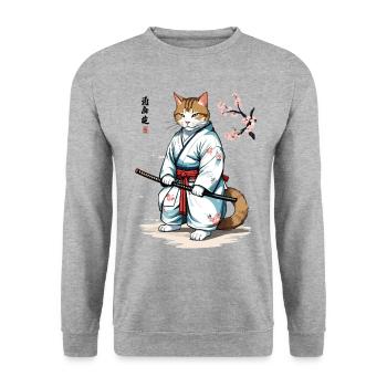Cats Samurai Retro Ukiyo-E Japan Art - Unisex Sweatshirt - salt & pepper - Front - Alina (178cm) & Michal (187cm)
