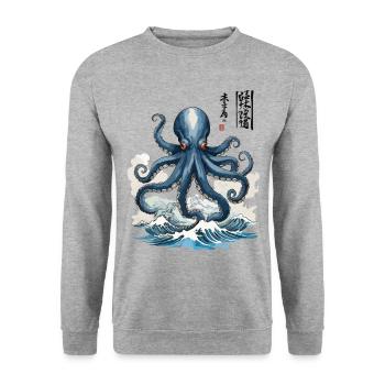 Japanese Ukiyo-E Octopus Sea Artwork - Unisex Sweatshirt - salt & pepper - Front - Alina (178cm) & Michal (187cm)
