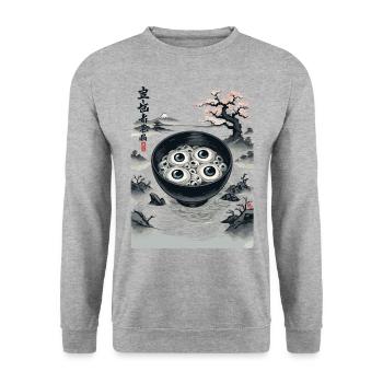 Augapfel Ramen Yokai Japan Ukiyo-E Kunst - Unisex Pullover - Weißgrau meliert - Vorne - Alina (178cm) & Michal (187cm)