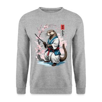 Lustigers Japon Vintage samouraï loutre Anime Design - Sweat-shirt Unisexe - gris chiné - Devant - Alina (178cm) & Michal (187cm)