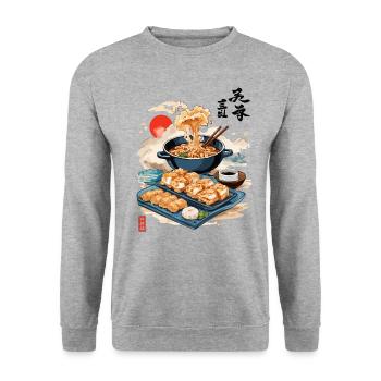 Japanese Cuisine Ukiyo-E Aesthetic Food Design - Unisex Sweatshirt - salt & pepper - Front - Alina (178cm) & Michal (187cm)